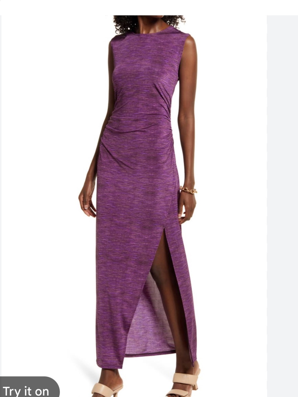 Open Edit Tall Sleeveless Purple Maxi Dress with Subtle Heathered